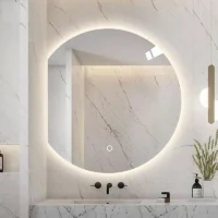 Luxury Organic Circle Backlit 4/6 Moon Wall Mirror: circular mirror with a flat left side and a soft LED backlit halo.