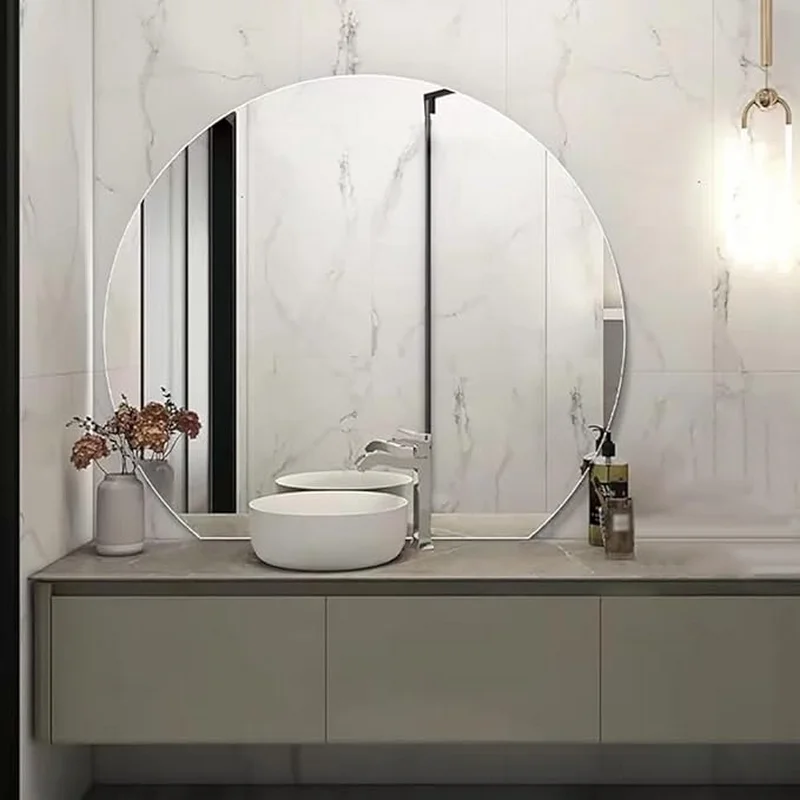 Luxury Organic Circle Backlit 4/6 Moon Wall Mirror: circular mirror with a flat left edge and a glowing LED backlit halo.