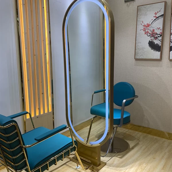 Round floor to ceiling mirror, single and double side with lamp floor  standing hair mirror stand hair salon dedicated INS