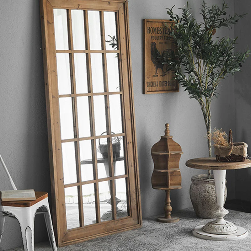 rectangular wooden floor length mirror