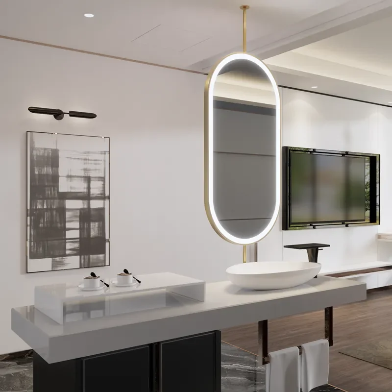 Elegant Finish Oval Hanging Bathroom Mirror