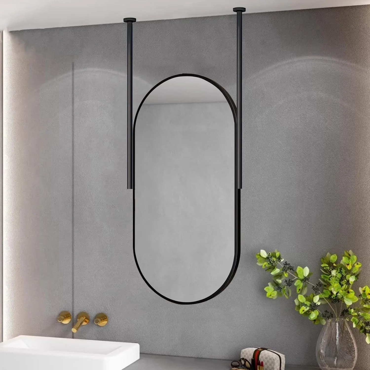 Modern Black Oval Shape Hanging Mirror