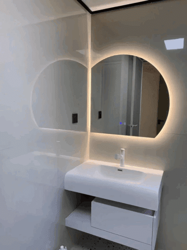 Artistic Backlit Bathroom Vanity Moon Mirror