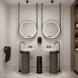 White Round LED Hanging Mirror