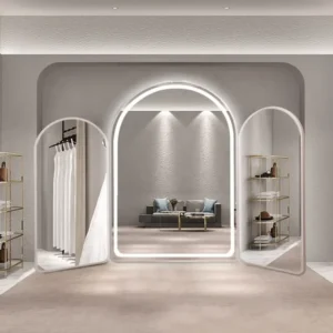 Silver Arch LED Trifold Bridal Mirror - Mi-Mirror Elegant Arch LED Trifold Full Length Bridal Showroom Mirror