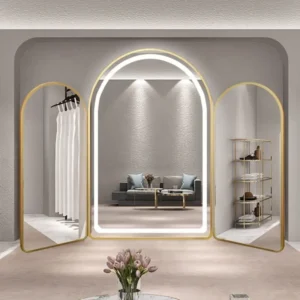 Gold Arch LED Trifold Bridal Mirror - Mi-Mirror Gold Arch LED Trifold Bridal Mirror