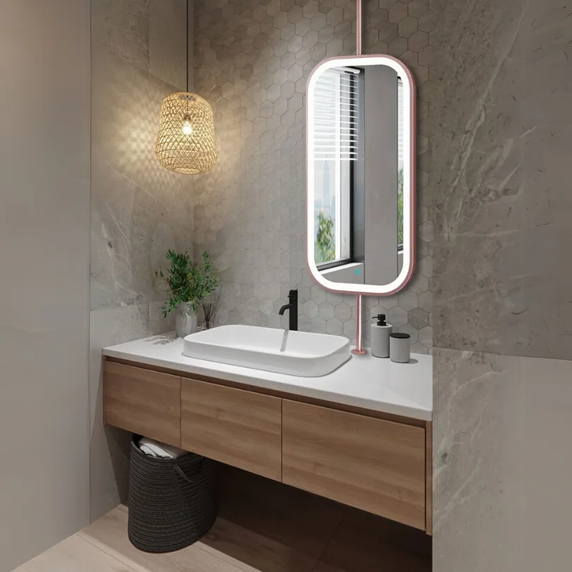 Best Single Sided Round Angle LED Rectangle Hanging Mirror