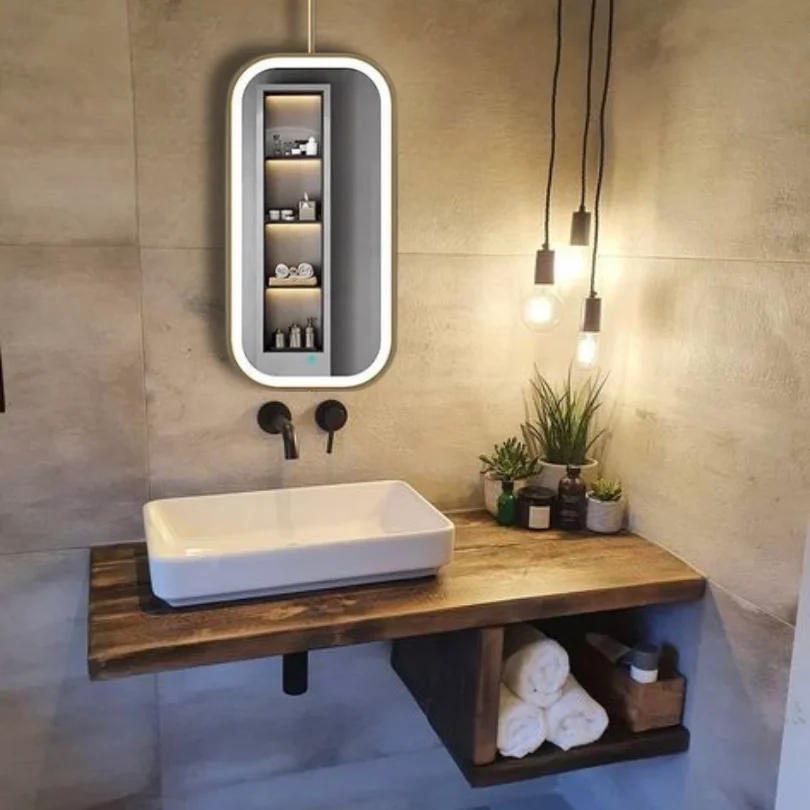 Elegant Single Sided Round Angle LED Rectangle Hanging Mirror