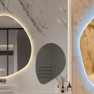 Japandi Backlit Organic Oval Mirror Set - Mi-Mirror Japandi Backlit Organic Oval Mirror Set