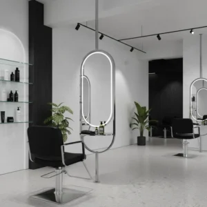 Creative Oval Hanging LED Hair Salon Mirror With a Shelf