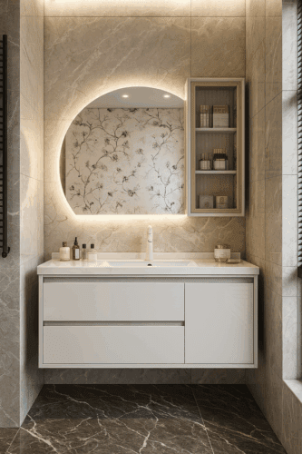 Luxury 4/6 Mirror With Bathroom Cabinet Set photo review