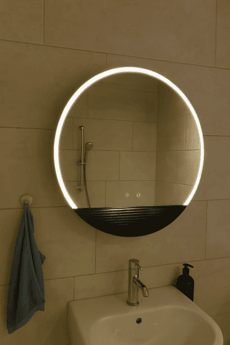 LED Half Moon Round Black Frame Mirror photo review
