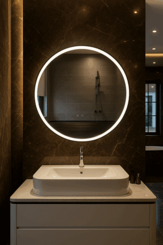 LED Half Moon Round Black Frame Mirror photo review