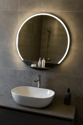 LED Half Moon Round Black Frame Mirror photo review