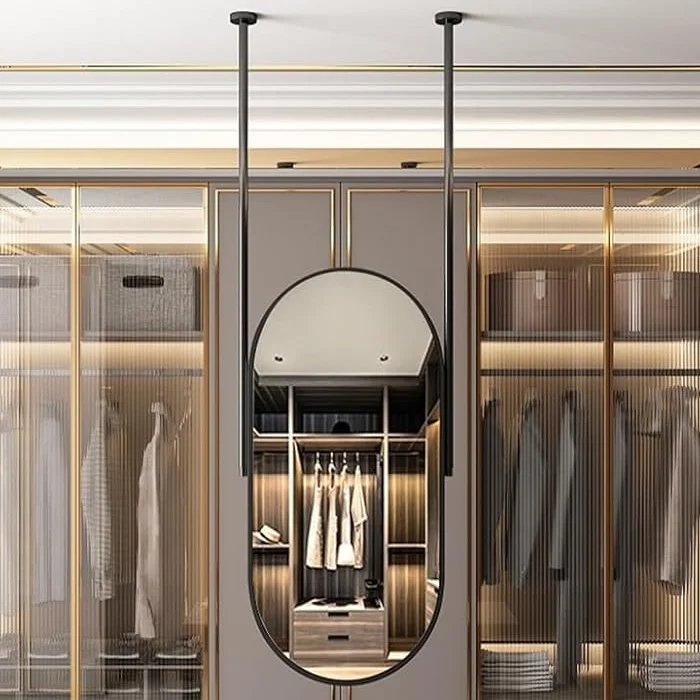 Dressing Room Elegance with Space-Saving Oval Mirrors