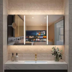 Landscape TV Medicine Cabinet 3 Doors 2 Stripes LED Mirror