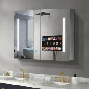 Modern TV Medicine Cabinet 2 Doors LED Mirror
