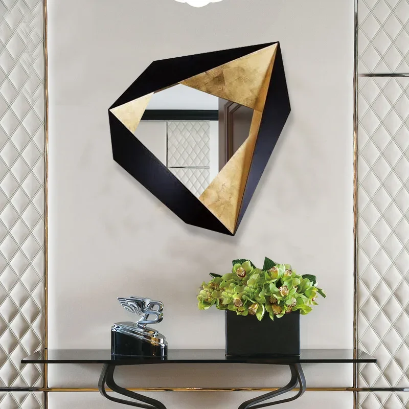 Geometric Hotel Mirror with Gold Accents