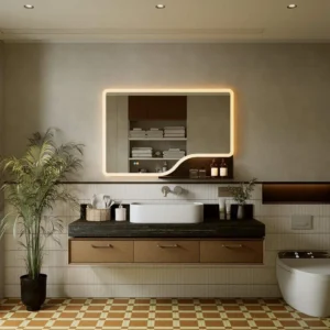 Luxury Bathroom LED Curve Mirror With Shelf