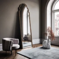 aesthetic room interior with vintage floor length mirror