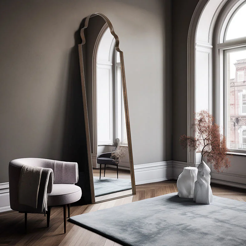 aesthetic room interior with vintage floor length mirror