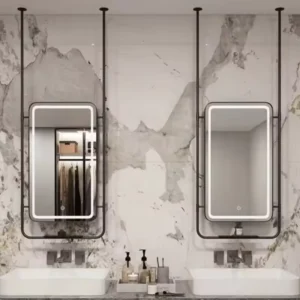 Floating Rectangle Metal Frame Hanging LED Mirror