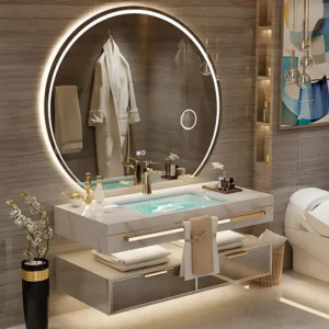4/6 Moon Half-Circle Makeup Mirror with Built-In Magnifier