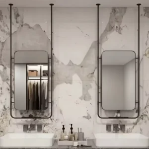 Floating Rectangle Metal Frame One Sided Hanging Mirror
