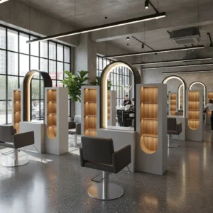 Arch LED Salon Mirror + Wooden Station