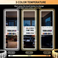 Infographic showing three lighting options: white light (6000K), warm white (4500K), and yellow light (3000K) with a touch-button control for switching.