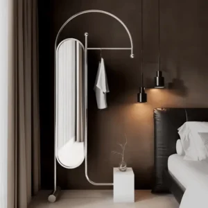 Modern Arch Mirror Coat Rack with Freestanding Metal Frame