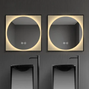 Contemporary Square Frame Round LED Wall Mirror