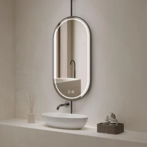 Luxury Oval LED Thin Suspended Bathroom Mirror